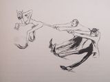 a drawing of a man and a woman holding hands