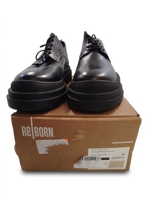REBORN - Derbies femme en cuir noir - Semelle plateforme cra…