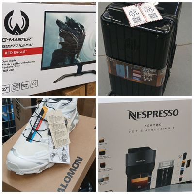four pictures of a box of nespresso coffee machines and a box of nespresso coffee machines