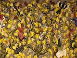 a painting of birds and flowers on the wall