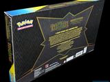 a close up of a box of pokemon cards on a black background