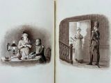 two pictures of a man and a woman in a room