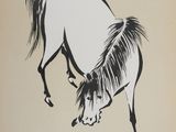 chinese ink painting of a horse on a beige background