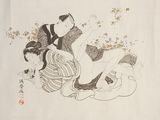 several drawings of a woman and a cat are on a sheet of paper