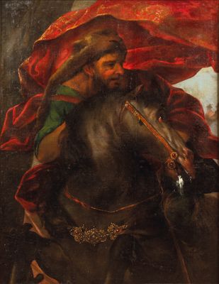 a painting of a man riding on the back of a horse