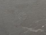 a close up of a metal plate with a circular design on it