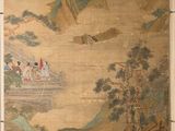 painting on the wall of a room with a painting of people and animals