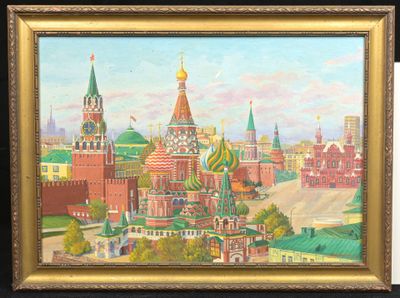 une peinture à l'huile représentant une vue du Kremmlo et de la tour du Kremmlo