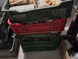 two baskets with food in them sitting on the floor