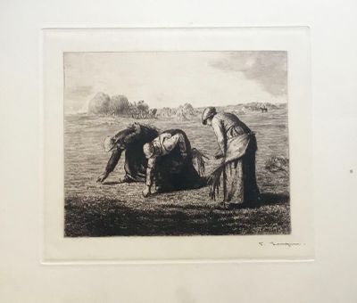 a black and white drawing of a group of people in a field