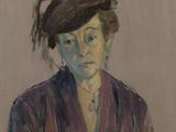 une image représentant un tableau où l'on voit une femme vêtue d'une robe violette et portant un chapeau