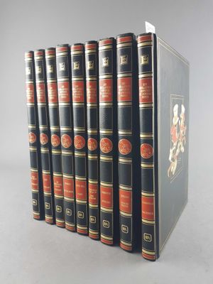 a set of six books with red and black covers