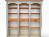 a wooden bookcase with two drawers and two shelves on each side
