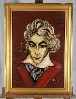 tableau représentant le portrait d'un homme vêtu d'un manteau rouge