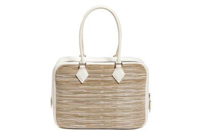 a white and beige handbag on a white background
