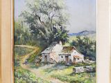 an image of a painting of a house in a field