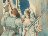 tableau représentant un homme et une femme vêtus de costumes médiévaux