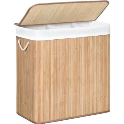 bamboo laundry hamper with lid and lid open