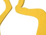 two yellow figures are standing next to each other on a white surface