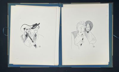 two drawings of a man in a hat and a woman in a dress