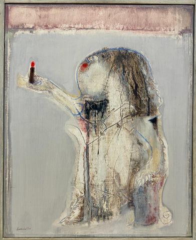Maurice FANCIELLO « personnage à la bougie ». Huile ou acrylique 