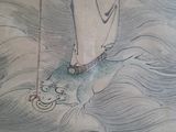a painting of a man standing on a boat in the water