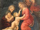 un tableau représentant une femme tenant un bébé dans une crèche