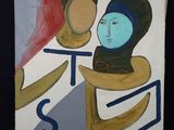 un tableau représentant une femme et un homme tenant des bananes