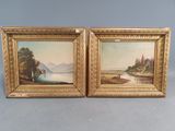 une paire de peintures à l'huile du XIXe siècle représentant un lac et des montagnes