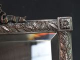 a close up of a mirror with a bird on it