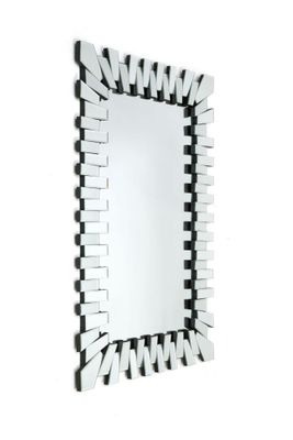 the mirror is made of glass and has a black and white design