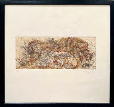 framed print of a painting of a horse running in a field