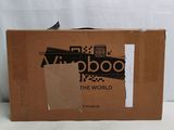 a cardboard box that has a picture of the world on it