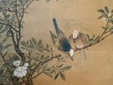 a painting of two birds sitting on a tree branch