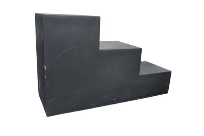 Les marches sont en plastique noir et se détachent sur un fond blanc.