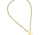 a close up of a necklace on a white background