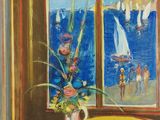 un tableau représentant un vase posé sur une table près d'une fenêtre