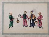 an old book with a drawing of a group of people holding a bird