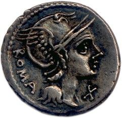 une pièce d'argent portant une tête de femme