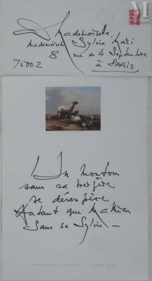 MATHIEU Georges (1921-2012) Lettre manuscrite, 1992