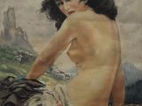 an image of a painting of a naked woman sitting on a rock