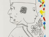 a drawing of a woman with a hat on her head