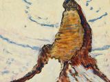 une image représentant un tableau où l'on voit un chien dans la neige