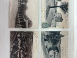 four old postcards with pictures of people on them