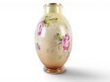 a vase that has a pink flower on it