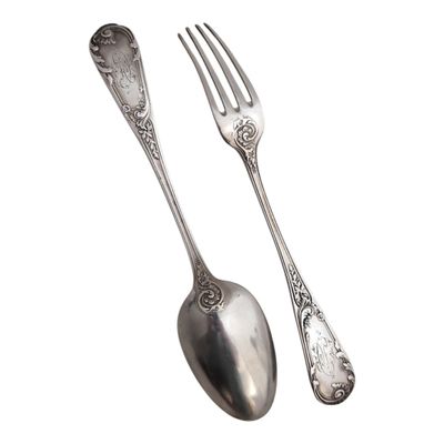 two spoons and a fork sitting next to each other
