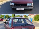 two pictures of a red car parked on the side of the road