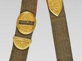 an image of a gold plated belt with a metal buckle