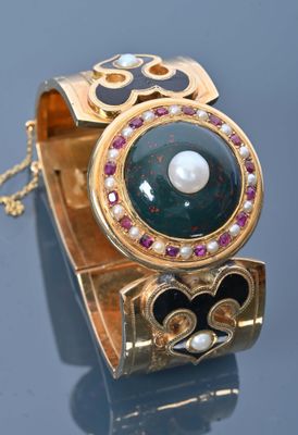 Bracelet articulé en or jaune 18K 750 millièmes, motif centr…
