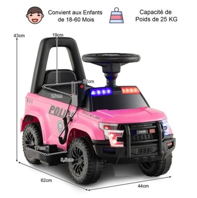 La voiture de police rose est garée sur un fond blanc.